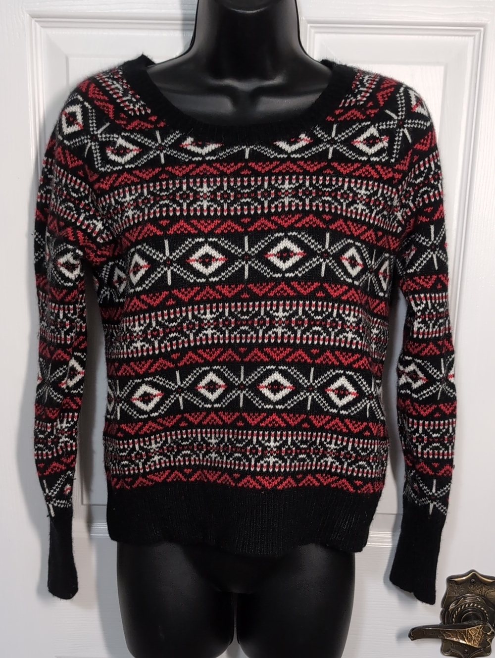 Sandro Paris Fair Isle Geometric Wool Cashmere Blend Knit Sweater Size XS